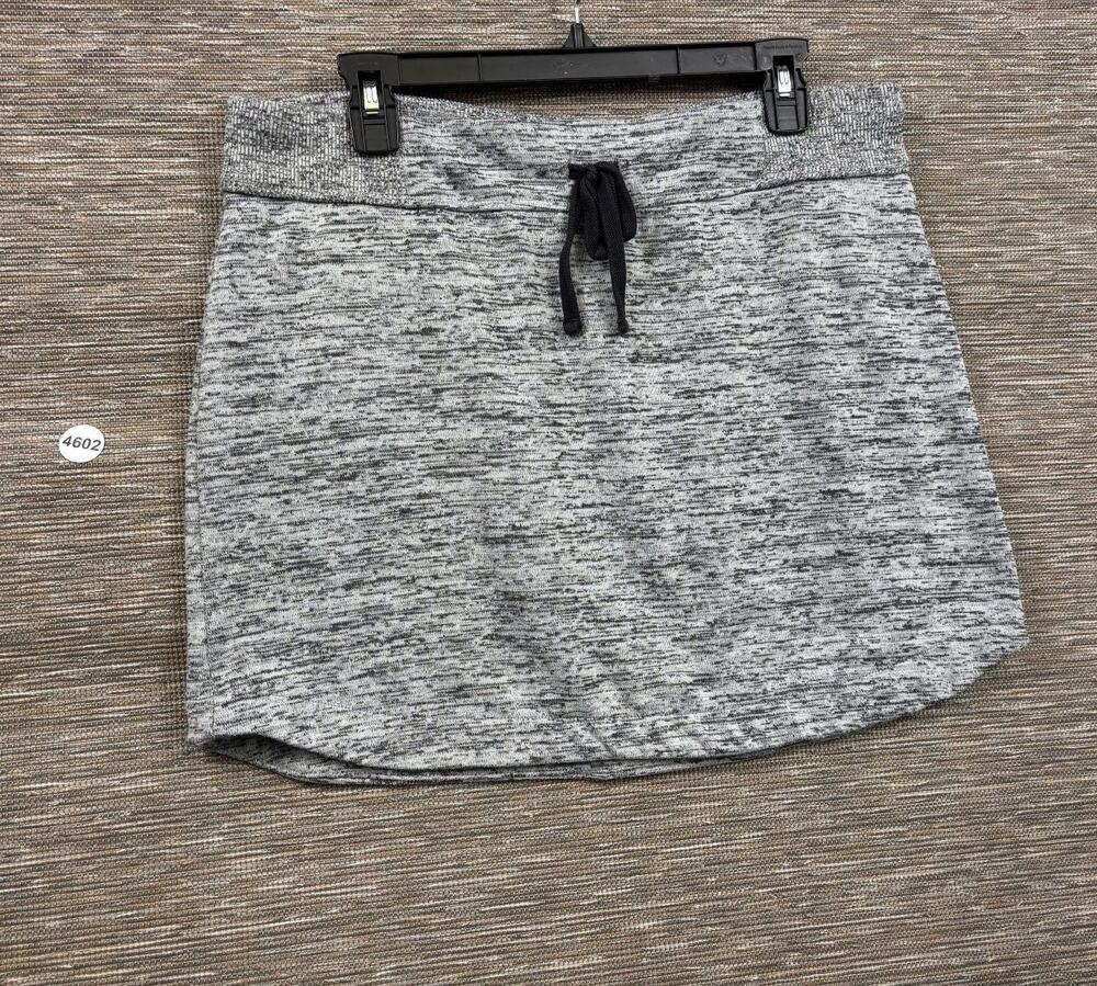 Athleta Skirt Womens L Gray Fleck Knit Drawstring Waist Pockets Stretch Athletic